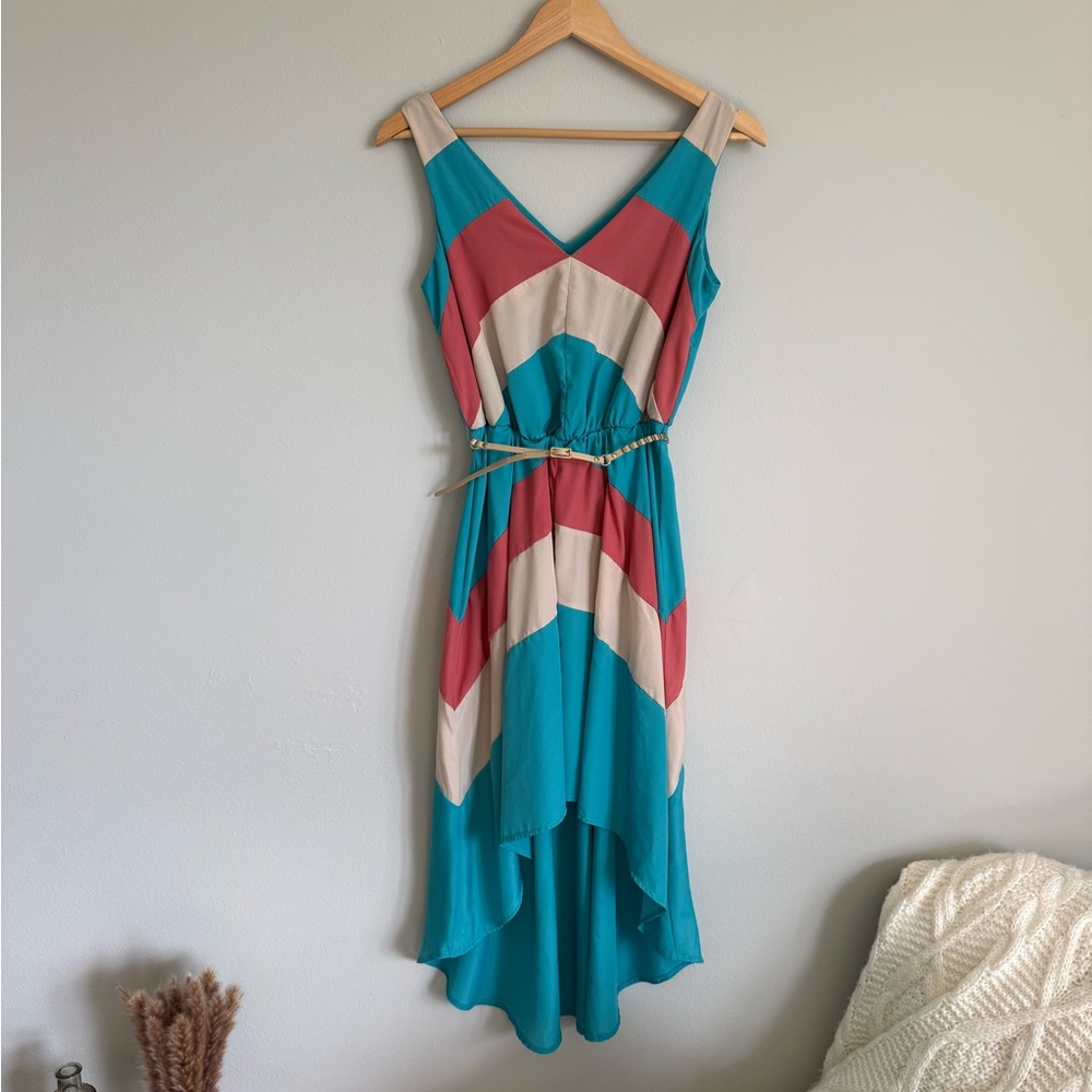 Margo & Sebastian Summer High Low Color Block Dress